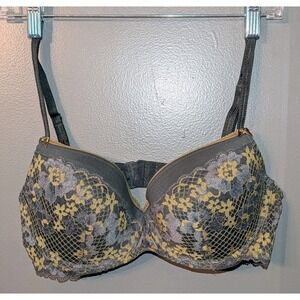 Adore Me Women's Green & Gray Floral Flowers Lacy Padded Bra Size 36D Intimate